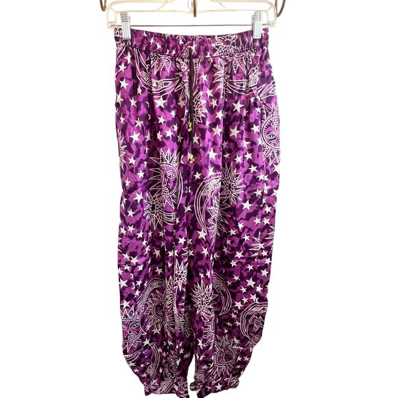 Boho celestial harem women’s pants NWT 100% rayon purple - Picture 1 of 8